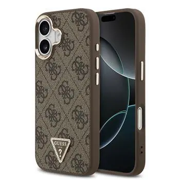 Guess PU Leather 4G Triangle Logo Gold Frame MagSafe Zadní Kryt pro iPhone 17 Brown