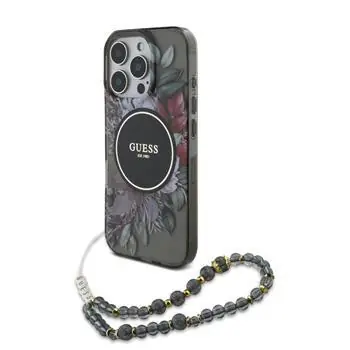 Guess IML Flowers Strap MagSafe Zadní Kryt pro iPhone 16 Pro Max Black