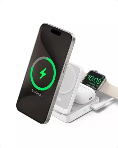 Anker MagGo B2557 Bezdrátová nabíječka 3v1 bílá / USB-C / 15W 