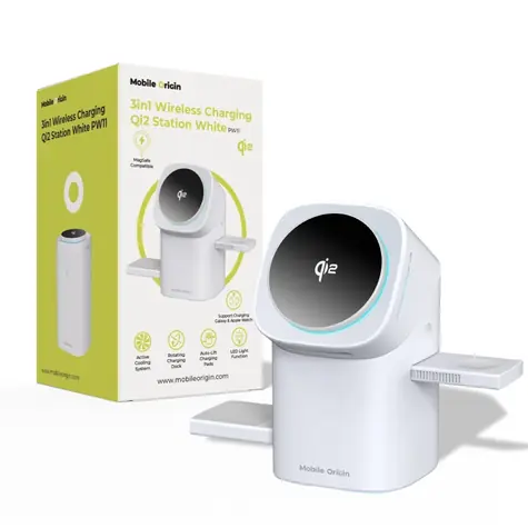 Mobile Origin 3in1 Wireless Charging Qi2 Station PW11 bílá / Bezdrátová nabíječka