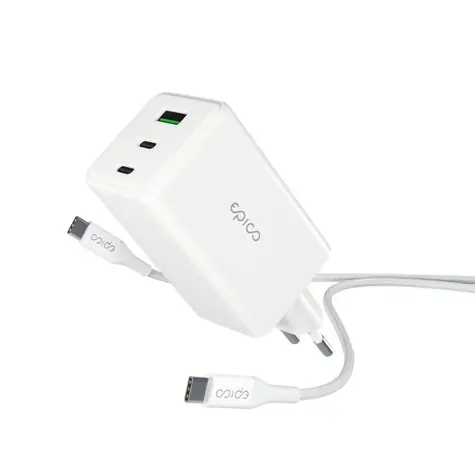 Epico UltraBoost EA100 GaN bílá + USB-C kabel 1.2m / 100W / síťový adaptér / 2x USB-C & 1x USB-A