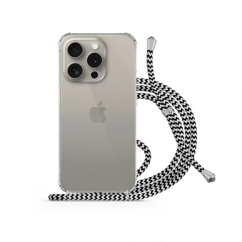 Spello Crossbody Strap Case Zadní kryt se šňůrkou pro Apple iPhone 15 Pro čirá / černobílá šňůrka