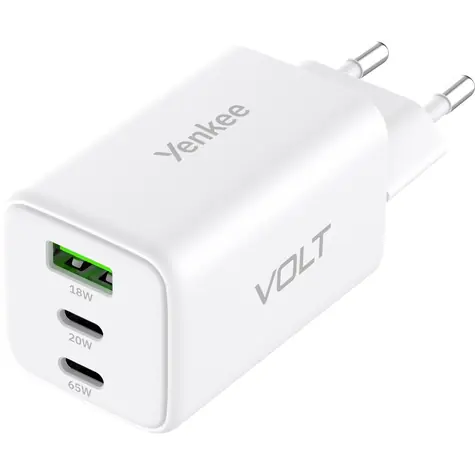 YENKEE YAC G65 VOLT Nabíječka bílá / 65W / 1x USB-A 18w / 1x USB-C 20W / 1x USB-C 65W