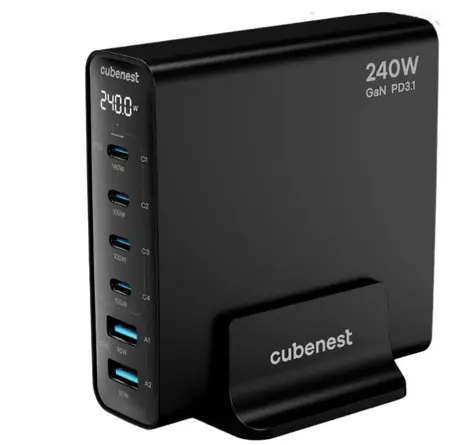 Cubenest S6D0 GaN 240W černá / 4× USB-C / 2× USB-A / 5A / GaN / Power Delivery 3.1