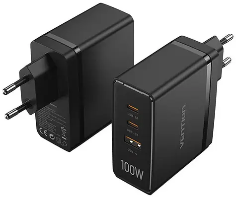 Vention FEGB0-EU Síťová GaN nabíječka černá / 2x USB-C / 1x USB-A / až 100W