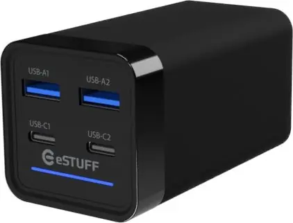 eSTUFF 65W 4-port PD GaN Multi Charger černá / Nabíječka / 2x USB-C / 2x USB-A
