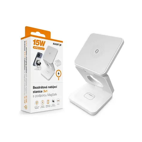 Aligator Bezdrátová nabíjecí stanice 3v1 15W / bílá