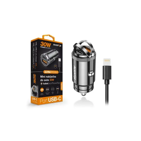 Aligator mini nabíječka do auta Power Delivery 30W,USB-C + USB-A / USB-C kabel pro iPhone/iPad