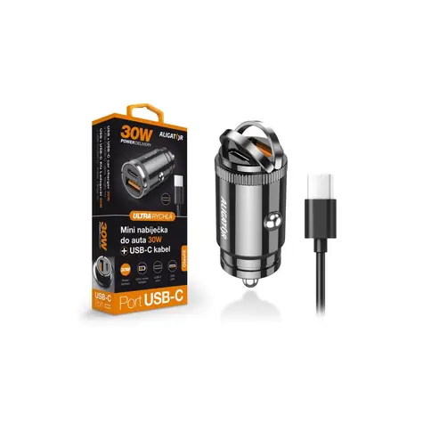 Aligator mini nabíječka do auta Power Delivery 30W / USB-C + USB-A / USB-C/USB-C kabel