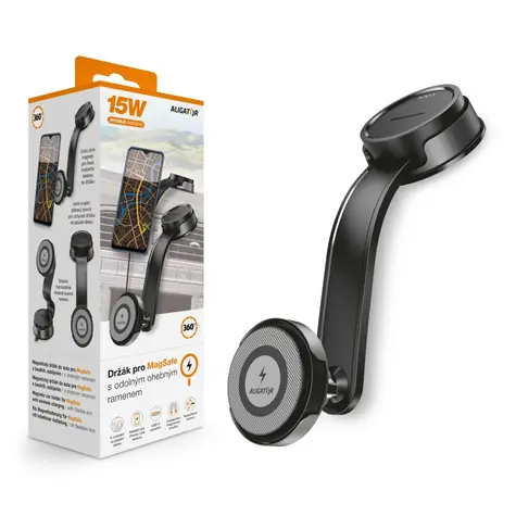 Aligator Držák do auta pro MagSafe s bezdrátovým nabíjením 15W / s odolným ohebným ramenem / na palubní desku