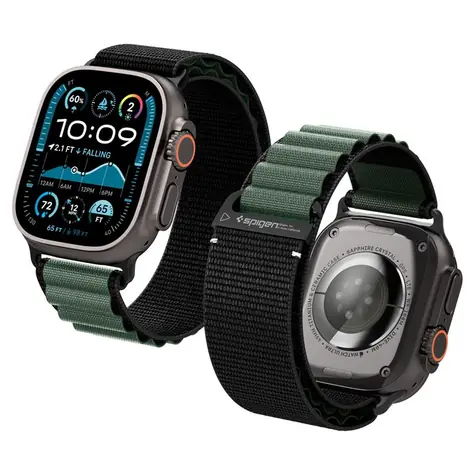 Spigen Fabric Band (hook) řemínek pro Apple Watch 49mm/46mm/45mm/44mm zelená