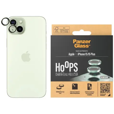 PanzerGlass HoOps Apple iPhone 15/15 Plus ochranné kroužky pro čočky fotoaparátu - zelený hliník