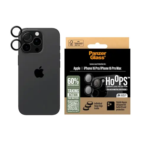 PanzerGlass Hoops Apple iPhone 16 Pro/15 Pro/16 Pro Max/15 Pro Max ochranné kroužky pro čočky fotoaparátu - černý hliník