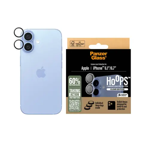 PanzerGlass Hoops Apple iPhone 16/16 Plus čiré ochranné kroužky pro čočky fotoaparátu
