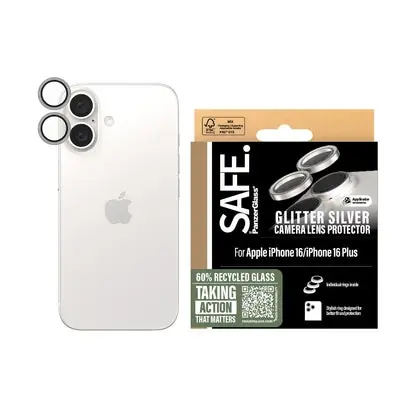 PanzerGlass SAFE Camera Apple iPhone 16/16 Plus třpytivě stříbrné Hoops 