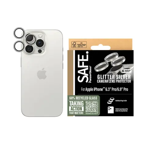 PanzerGlass SAFE Camera Apple iPhone 16 Pro/15 Pro/16 Pro Max/15 Pro Max třpytivě stříbrné Hoops