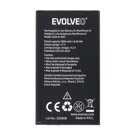 EVOLVEO originální baterie pro MaxPhone A1 / StrongPhone Q1/Z4/W4 / 1800 mAh 