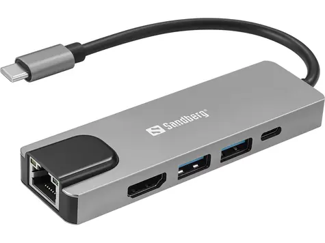 Sandberg USB-C 5in1 Travel Dock Saver černá / dokovací stanice / HDMI & USB & Ethernet (100 W)