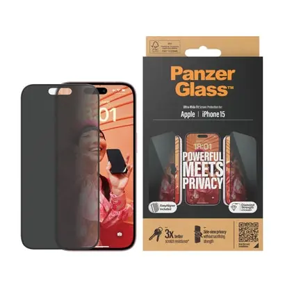 PanzerGlass Tvrzené sklo UWF Privacy s aplikátorom pro iPhone 15 černá