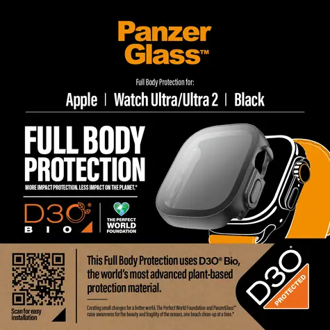 PanzerGlass Tvrzené sklo Full Body D3O pro Apple Watch Ultra/Ultra 2 černá
