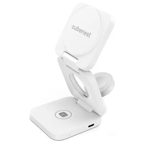 Cubenest 3in1 Magnetic Wireless charger E310 Fold bílá / 3v1 Skládací bezdrátová magnetická nabíječka