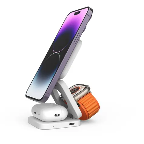 Cubenest Qi2 3in1 Magnetic Wireless charger EQ310 Fold bílá / 3v1 Qi2 Skládací bezdrátová magnetická nabíječka