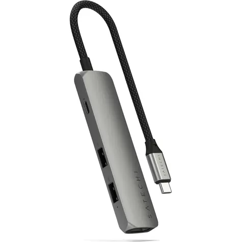 Satechi 4in1 USB-C Slim Multiport šedá / adaptér / USB-C / HDMI / 2x USB-A / PD 100 W