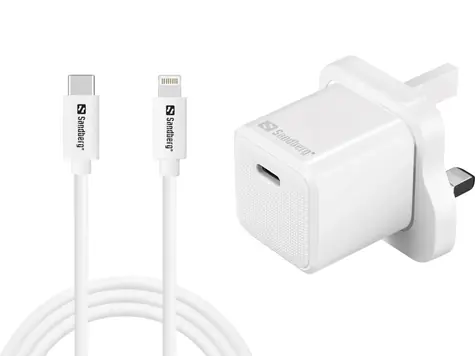 Sandberg USB-C AC 20W / Cestovní nabíjecí UK adaptér + USB-C na Lightning kabel / 1x USB-C 