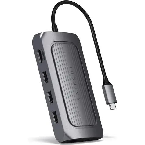 Satechi USB-4 Multiport šedá / adaptér / USB-C / 3x USB-A / 8K HDMI / RJ45 / microSD / SD / 3.5mm jack / PD 100 W