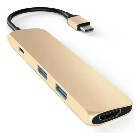 Satechi USB-C Slim Multiport zlatá / adaptér / USB-C / 2x USB-A / HDMI / PD 60 W