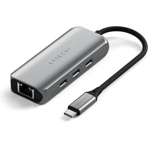 Satechi 4in1 USB-C hub šedá / 3x USB-C / RJ45