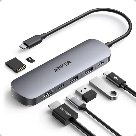 Anker Nano Dokovací stanice 7v1 / 100W / 2xUSB-C, 2xUSB, 1xHDMI, SD/microSD slot / šedá