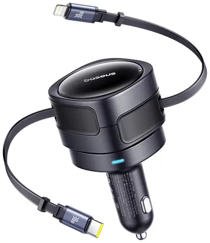 Baseus C00035507121-00 Enjoyment Max autonabíječka černá / 1x USB-C + 1x Lightning kabely / 60W 