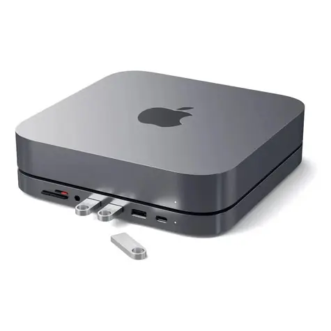 Satechi USB-C Stand Hub pro Apple Mac Mini šedá / USB-C / 3x USB-A / microSD / SD / 3.5mm jack