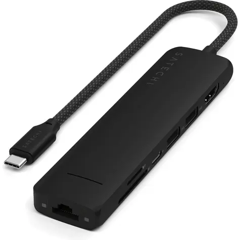 Satechi 7in1 USB-C Slim Multiport černá / adaptér / USB-C / 2x USB-A / HDMI / RJ45 / microSD / SD / PD 100 W