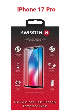 SWISSTEN FULL GLUE COLOR FRAME CASE FRIENDLY sklo pro Apple iPhone 17 Pro černá