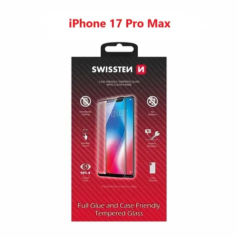 SWISSTEN FULL GLUE COLOR FRAME CASE FRIENDLY sklo pro Apple iPhone 17 Pro Max černá