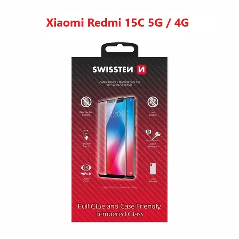 SWISSTEN FULL GLUE COLOR FRAME CASE FRIENDLY sklo pro Xiaomi Redmi 15C 5G/4G černá