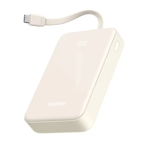 UGREEN PB505 Powerbanka 20000mAh bílá / vestavěný kabel USB-C / 22,5 W / port USB-A a USB-C