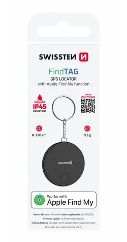 SWISSTEN FindTag Chytrý lokátor s funkcí Apple Find My černá / BLE