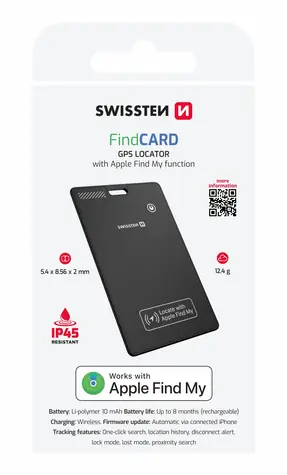 SWISSTEN FindCard Chytrý lokátor s funkcí Apple Find My černá / BLE