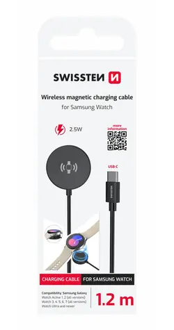 SWISSTEN Bezdrátový nabíjecí magnetický USB-C kabel pro Samsung Galaxy Watch 1.2m černá / 2.5W
