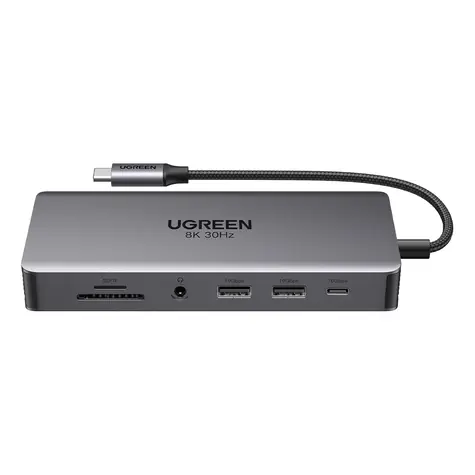 UGREEN CM681 15978 USB-C HUB / dokovací stanice / 4x USB / 2x HDMI / DisplayPort / AUX / PD 100W