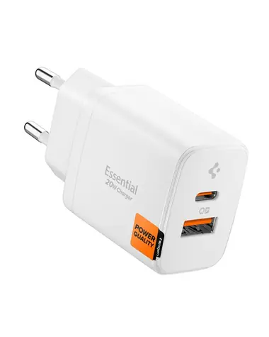 Spigen Essential EE202EU nabíječka do auta bílá / 1x USB-C / 1x USB-A / 20W 