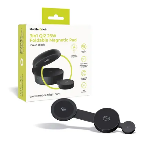 Mobile Origin PW34 3in1 Qi2 Foldable Magnetic Pad černá / Bezdrátová nabíječka / 25W