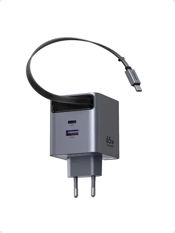 Ugreen 65825 GaN Rychlonabíječka se zatahovacím kabelem 70 cm / 65W / USB-C / USB-A