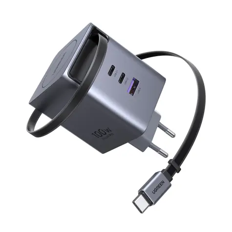 Ugreen 65828 GaN Rychlonabíječka se zatahovacím kabelem / 100W / 2x USB-C / USB-A