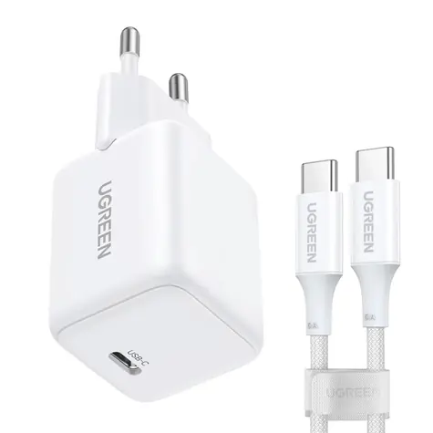 Ugreen X513 GAN Mains Charger + USB-C Cable 1m bílá / nabíjecí adaptér s kabelem / 1X USB-C / 30W