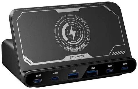 Blitzwolf BW-S27 dokovací stanice 160W černá / 2xUSB-A / 4xUSB-C / bezdrátové nabíjení