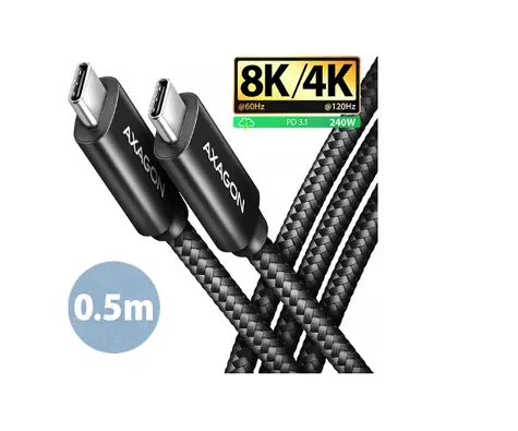 AXAGON BUCM4X-CM05AB NewGEN+ kabel USB-C <-> USB-C, 0.5m, USB4 Gen 3×2, PD 240W 5A, 8K HD, ALU, oplet, černý